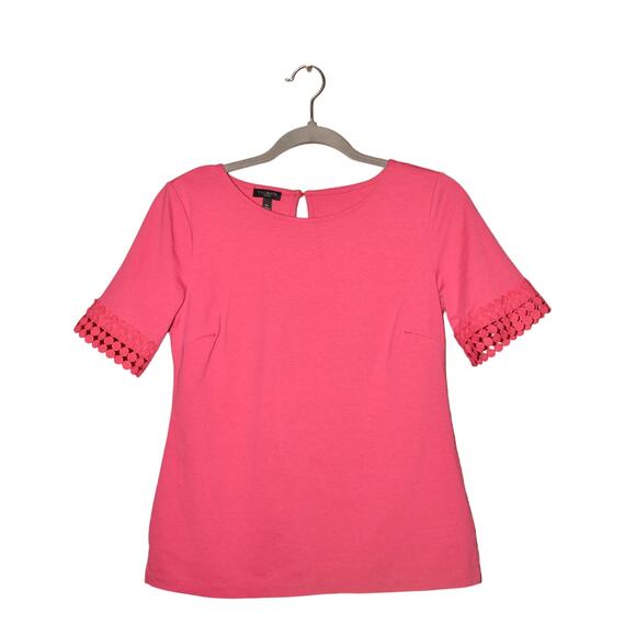 TALBOTS $68 Pink Embroidered Lace Short Sleeve Top Back Keyhole PS - Picture 1 of 3